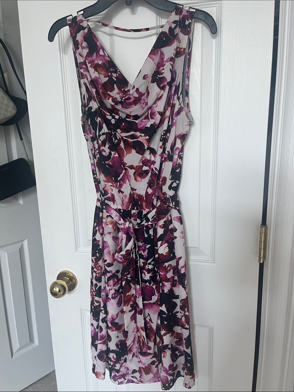 DKNY Sleeveless Midi Dress in Plum and Black Floral